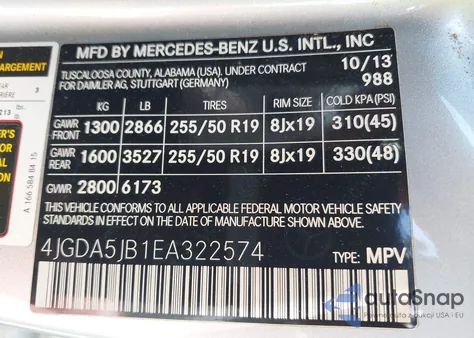 2014 Mercedes-Benz Ml 350 from USA, damaged, VIN 4JGDA5JB1EA322574